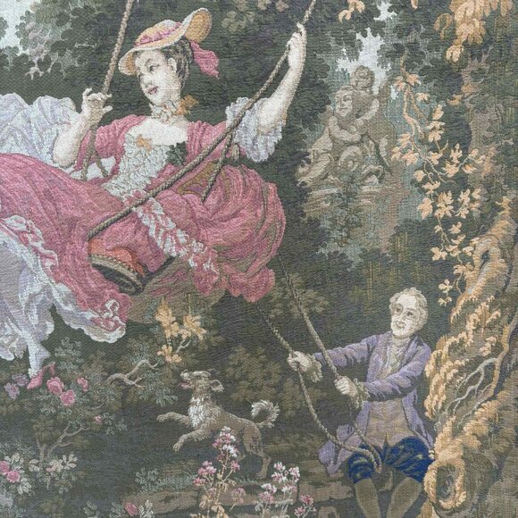 1970s Vintage French tapestry | Panneaux Gobelins | The Swing | JP tapestry - Picture 1 of 5